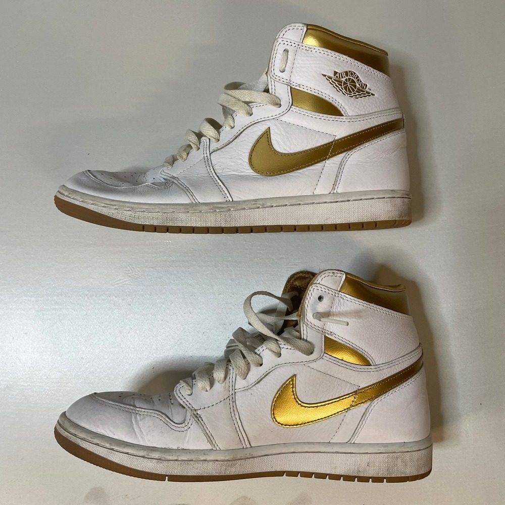 Nike Air Jordan 1 Retro High OG White Gold Sneakers Women's Shoes - Picture 5 of 11